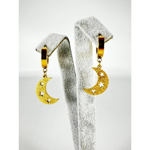 Gold Simli Ay Detaylı Küpe